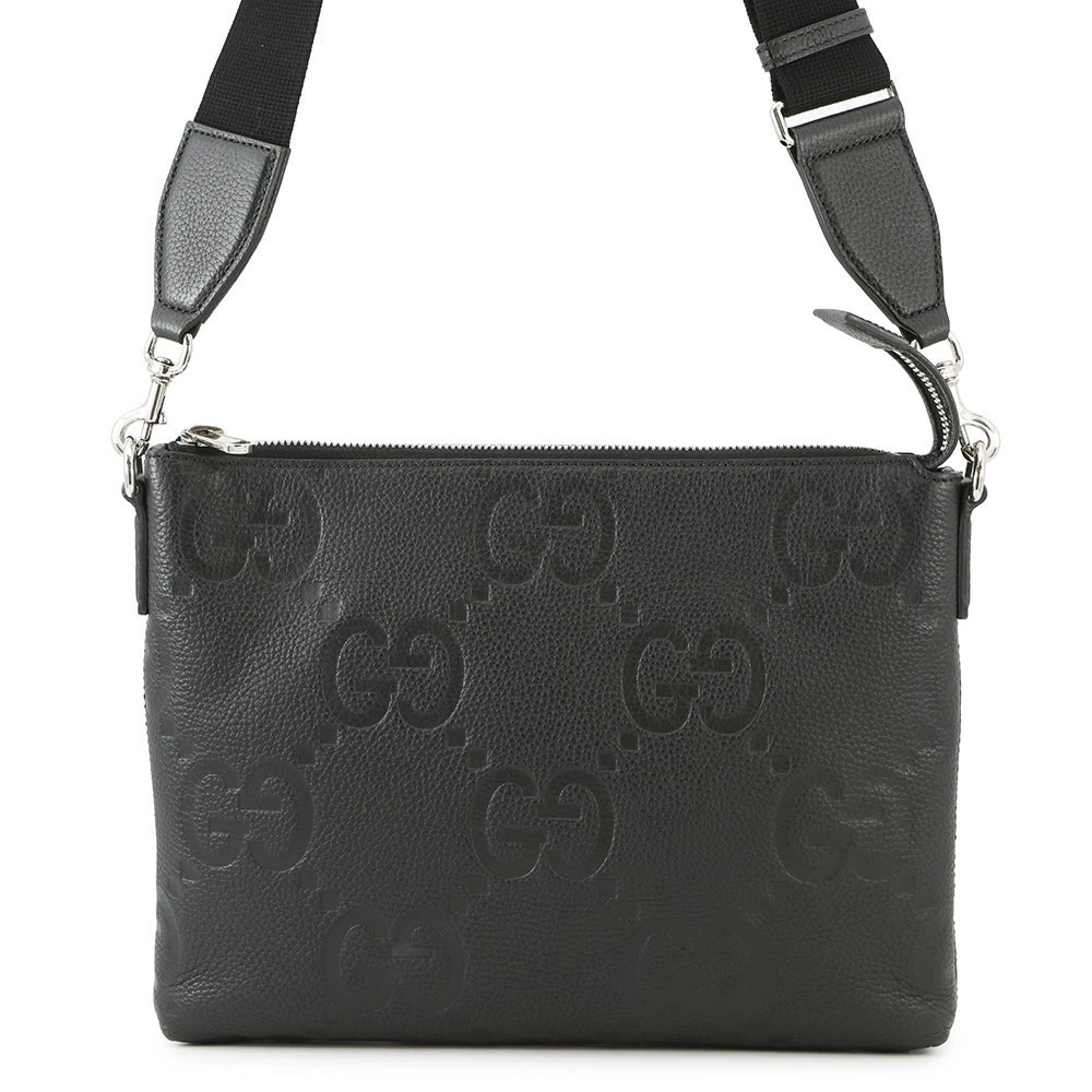 Gucci Jumbo GG Clutch Bag Leather Crossbody Shoulder Black